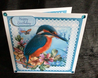 Kingfisher Birthday Card, Personalise, Handmade in the UK