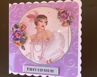 Art Deco Birthday Card, 3d Decoupage, Personalise, Handmade in the Uk