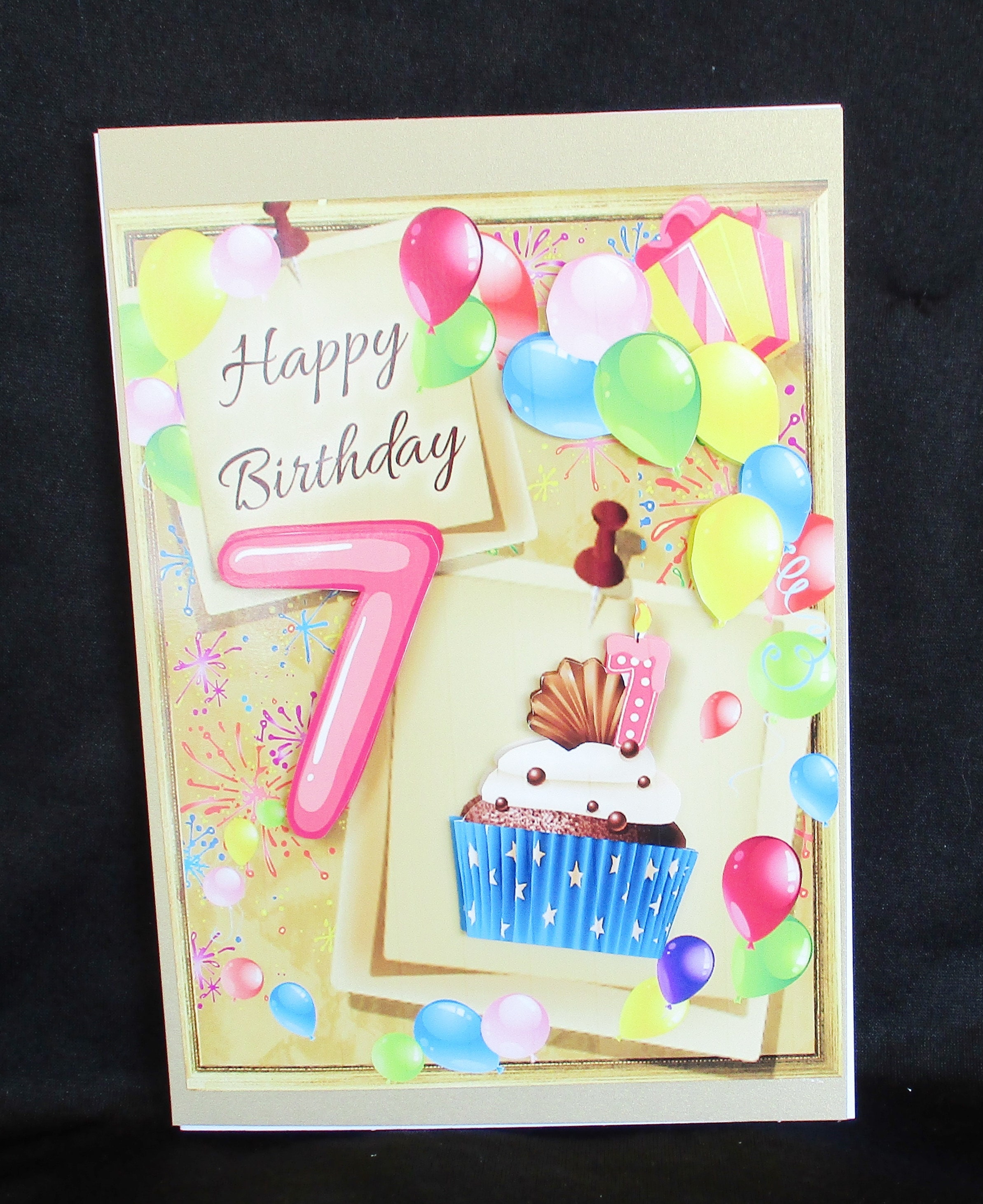 Girl 7th Birthday, On Sweet Pink Cake Card