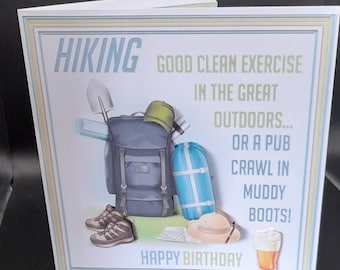 Male Hiking Birthday Card, Personalise, Handmade in the UK