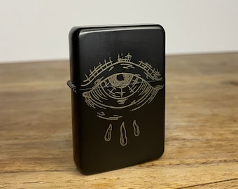 Weeping Eyes - Engraved Lighter - Handmade In The UK - Tattoo Occult Style - Refillable Metal Lighter