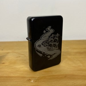 Cosmic Ship Traditional Space - Engraved To Order - Tattoo Style Gift Refillable Metal Lighter - Space Cosmic Boat Galaxy Illustration Gift