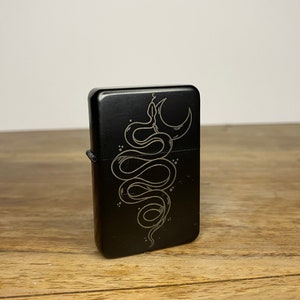Wicca Snake Engraved Tarot Inspired Lighter - Handmade In The UK - Traditional Witch Style Tattoo Occult Style - Refillable Metal Lighter