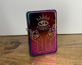 Wicca Eye Witch Hands Engraved Tarot Inspired Rainbow Lighter - Witchy - Traditional Style Tattoo Occult Style Refillable Metal Lighter Gift