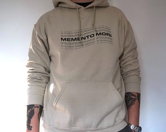 Memento Mori Unisex Tattoo Inspired Graphic Typography Hoodie, Hand Printed Illustration Jumper S,M,L,XL - Satanic Occult Tattoo Typographic