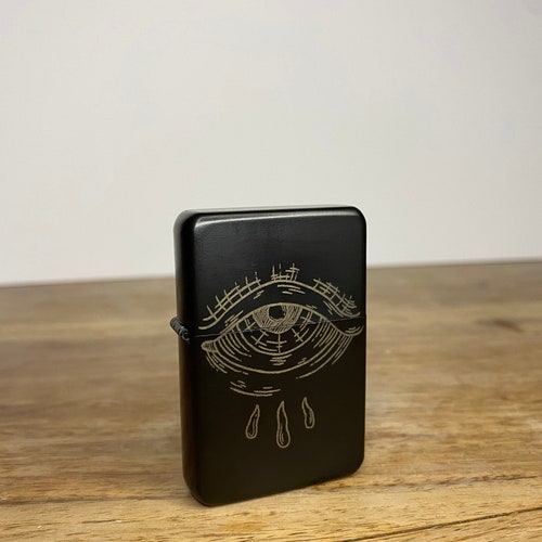 Weeping Eyes - Engraved Lighter - Handmade In The UK - Tattoo Occult Style - Refillable Metal Lighter