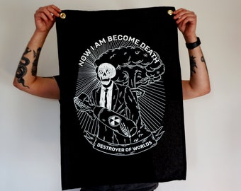 Skull Atomic Bomb Death Skeleton Screen Print Tapestry | Modern Fabric Handmade Wall Hanging | Tattoo Minimalist Textile Wall Tapestries