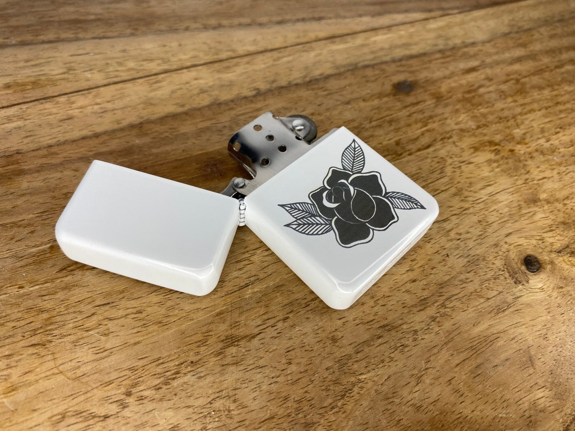 Engraved Rose Traditional Blackwork White Finish Tattoo Style ...
