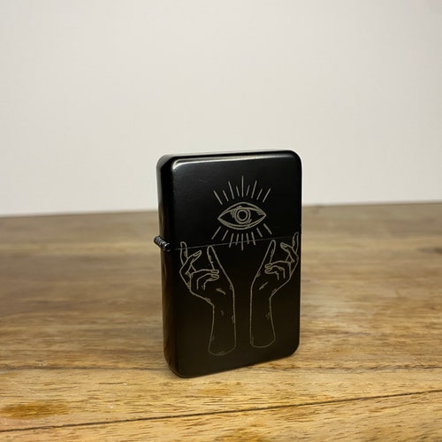 Wicca Eye Witch Hands Engraved Tarot Inspired Lighter - Made To Order - Traditional Style Tattoo Occult Style Refillable Metal Lighter Gift