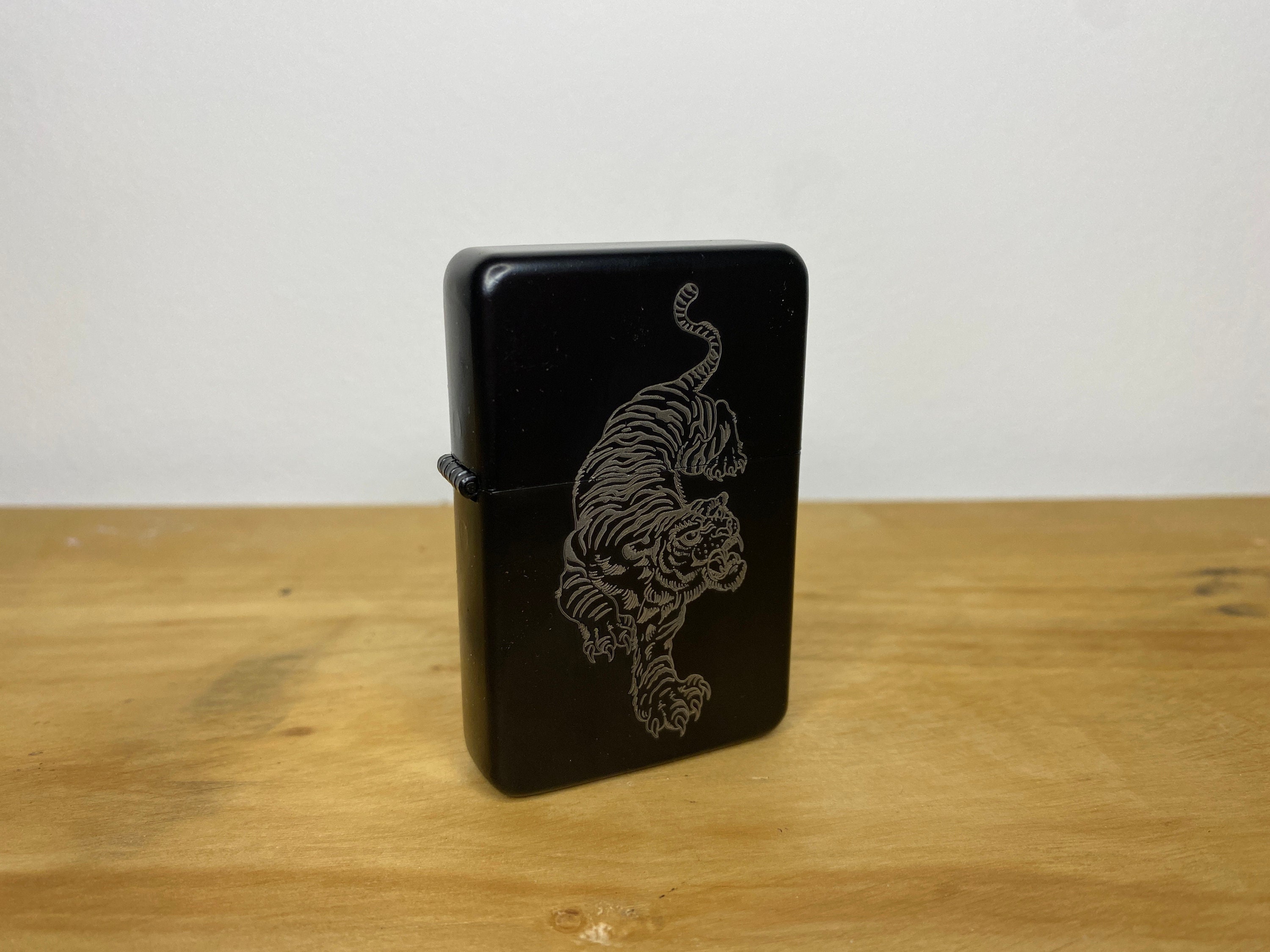 Tiger Tattoo Refillable Lighter - Illustration - Engraved To Order - Tattoo Occult Style Gift Refillable Metal Lighter - Traditional Animal