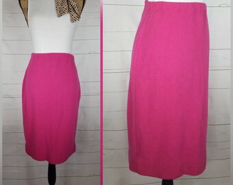 Vintage Skirt / Fuschia Skirt /Wool Skirt / Knit Skirt / Sweater Skirt / Midi  Skirt / Pink Skirt / Retro Skirt / Pencil Skirt
