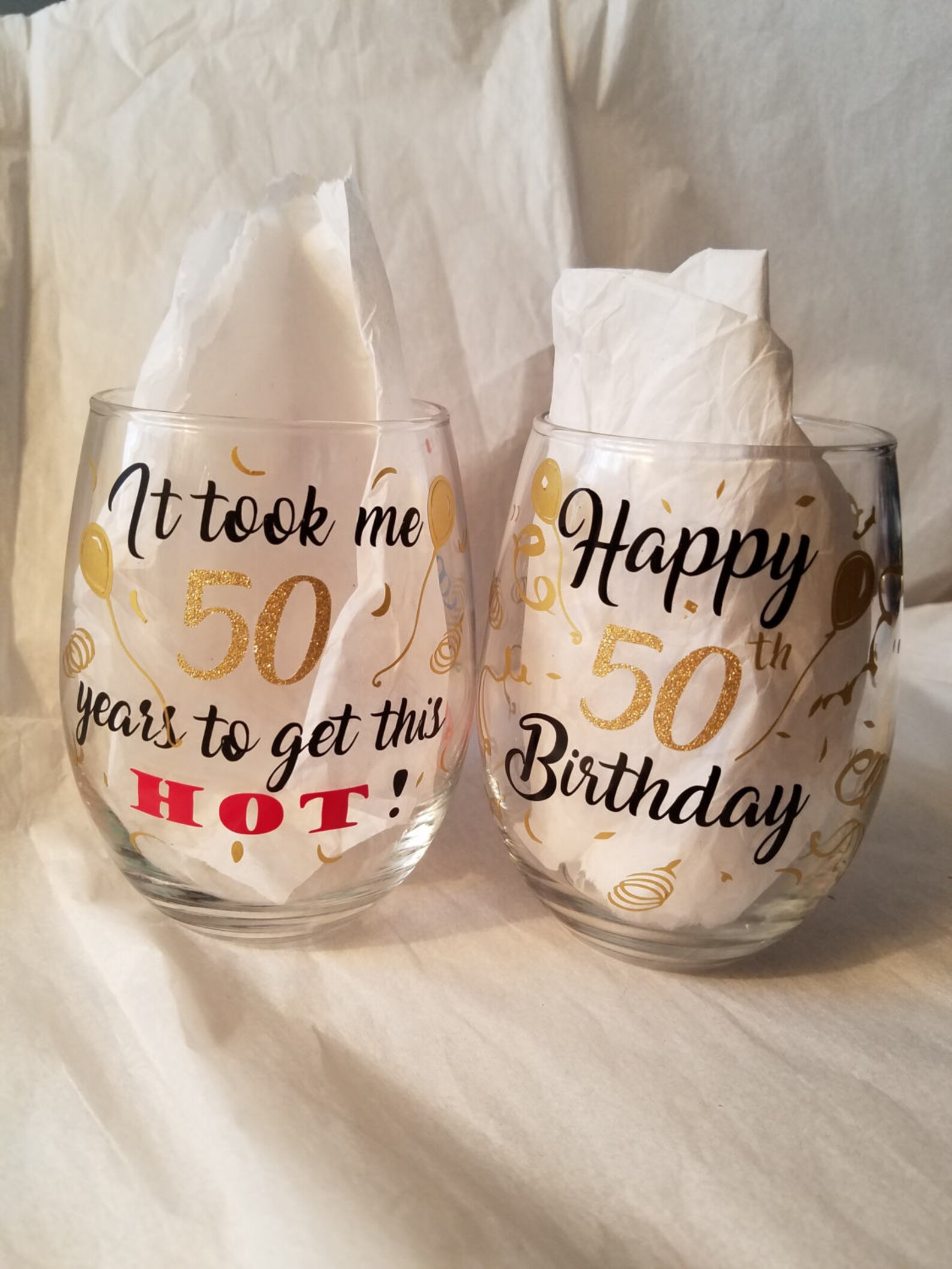 50th Birthday Stemless Wine Glass Etsy