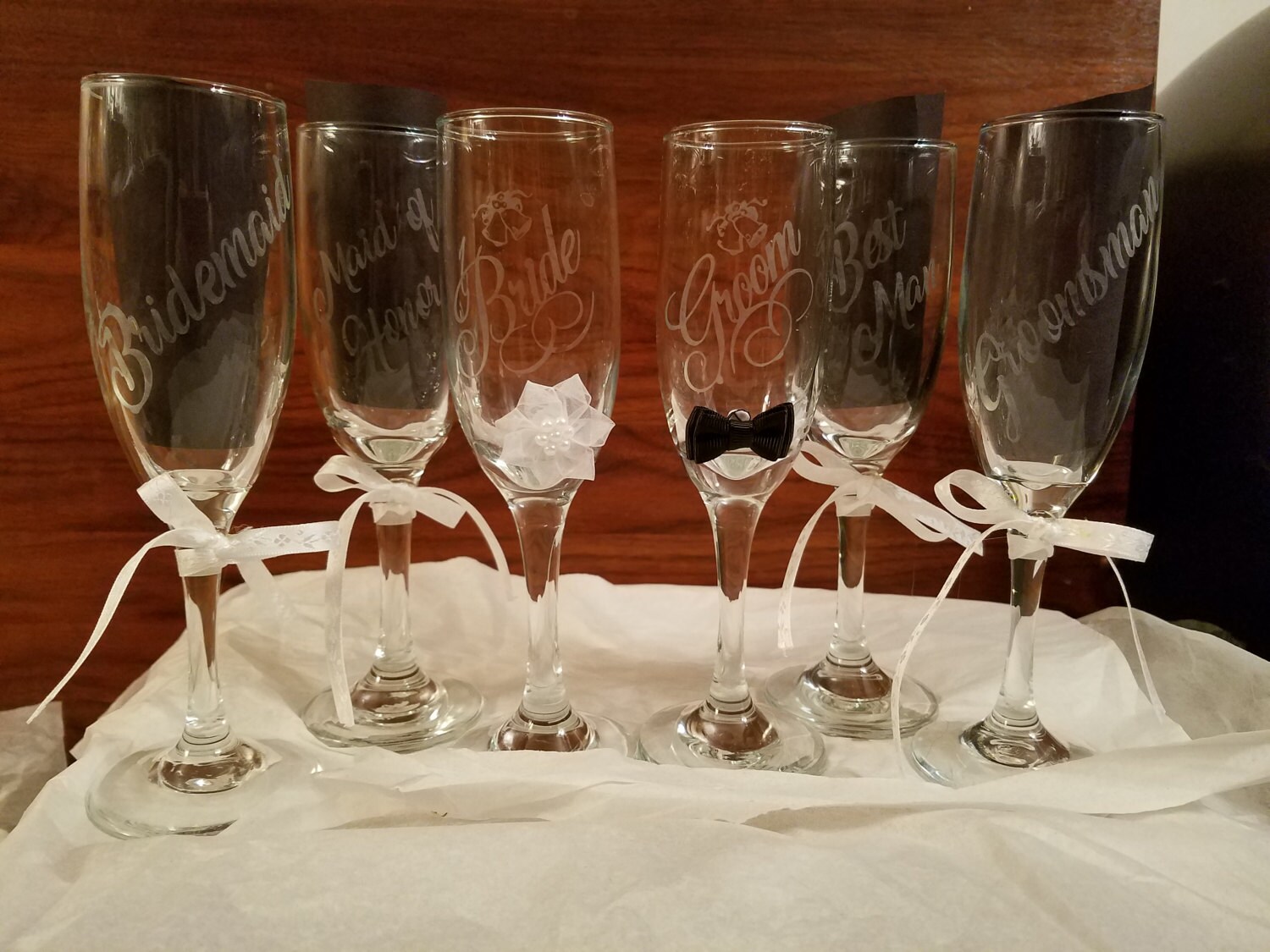 Set of 6 etched champagne flutes for wedding party Etsy