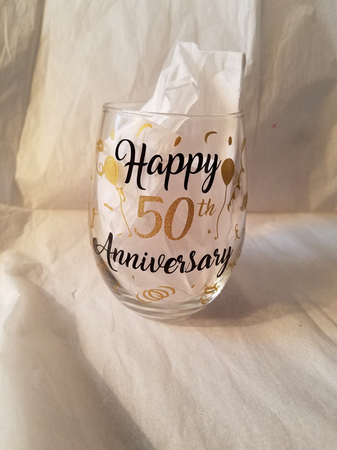 Happy 50th anniversary stemless wine glass Etsy