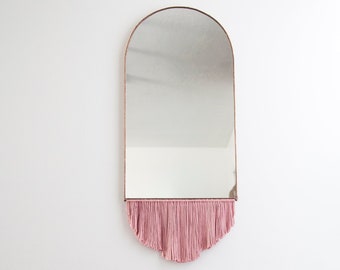 Elongated Arch Mirror with Fringe - Stained Glass Mirror Wall Decor