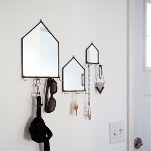 3 Sizes Modern Mirror House Wall Organizer with Hooks - Key Holder for Wall, Dog Leash Holder, Jewelry Holder, and More