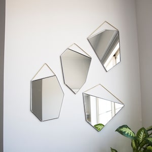 Geo Rock Shape Mirrors 4 Shapes Mirror Hanging, Modern Stained Glass Mirror, Mirror Wall Decor image 1