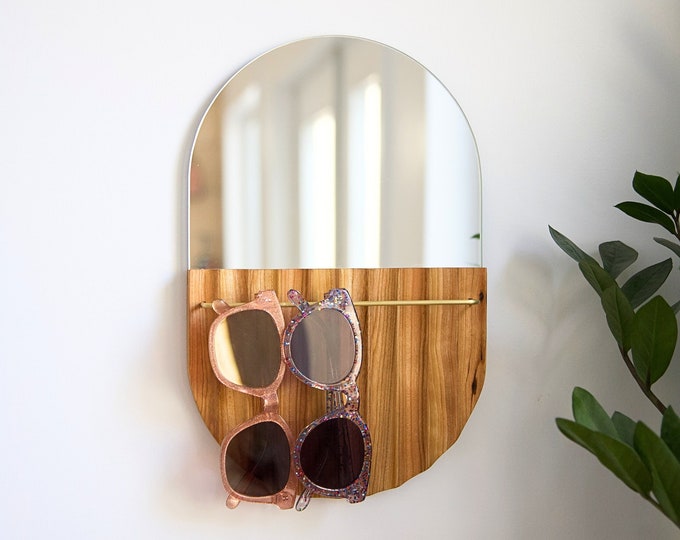 Fluted Collection - Okulary Eyewear Organizer | Wall Organization Eyewear Holder With Mirror For House Storage Sunglass Display
