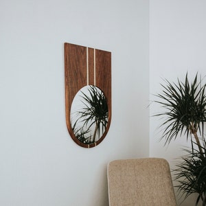 Sroka Mirror - PREMIUM Szklo Mirror - Walnut Wood Framed Mirror with Brass