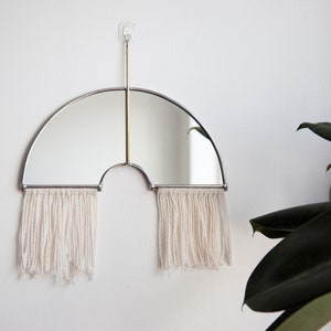 The Luk - Rainbow Mirror with Fringe and Brass Detail Hanging - stained glass minimal mirror wall decor