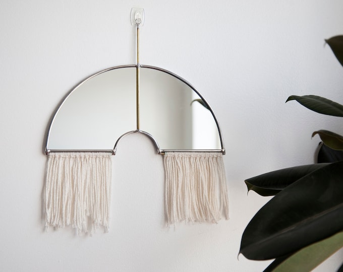 The Luk - Rainbow Mirror with Fringe and Brass Detail Hanging - stained glass minimal mirror wall decor