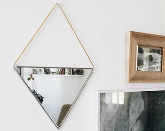 Triangle Mirror With Brass Hanging - Stained Glass Mirror Wall Decor