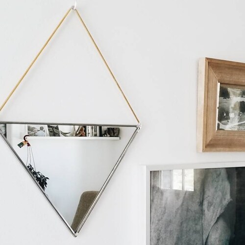 Triangle Mirror With Brass Hanging Stained Glass Mirror Wall Etsy