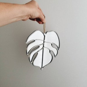 Monstera Tropical Leaf Mirror with Brass Detail Stained Glass Monstera Wall Hanging image 2