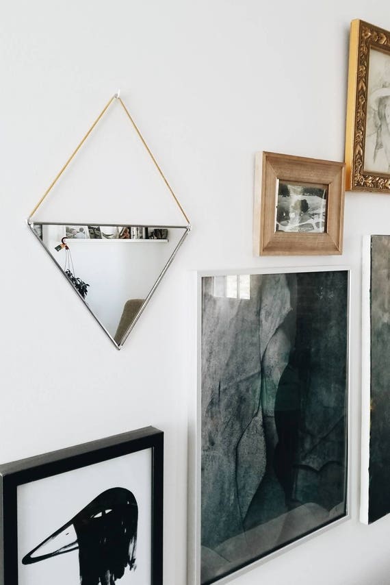 Triangle Mirror With Brass Hanging Stained Glass Wall Brass Hanging Stained Glass Mirror Wall