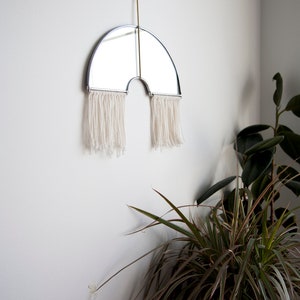 The Luk Rainbow Mirror with Fringe and Brass Detail Hanging stained glass minimal mirror wall decor image 5