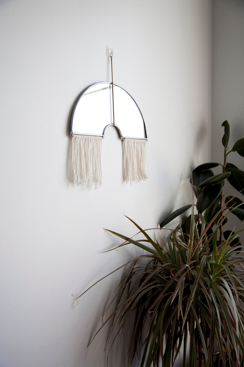 The Luk Rainbow Mirror with Fringe and Brass Detail Hanging stained glass minimal mirror wall decor image 5