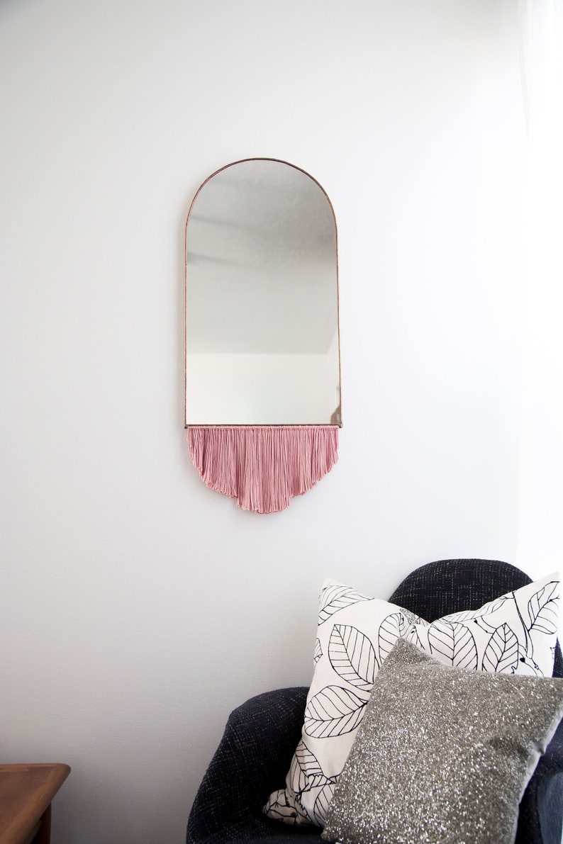 Elongated Arch Mirror with Fringe Stained Glass Mirror Wall Decor image 1