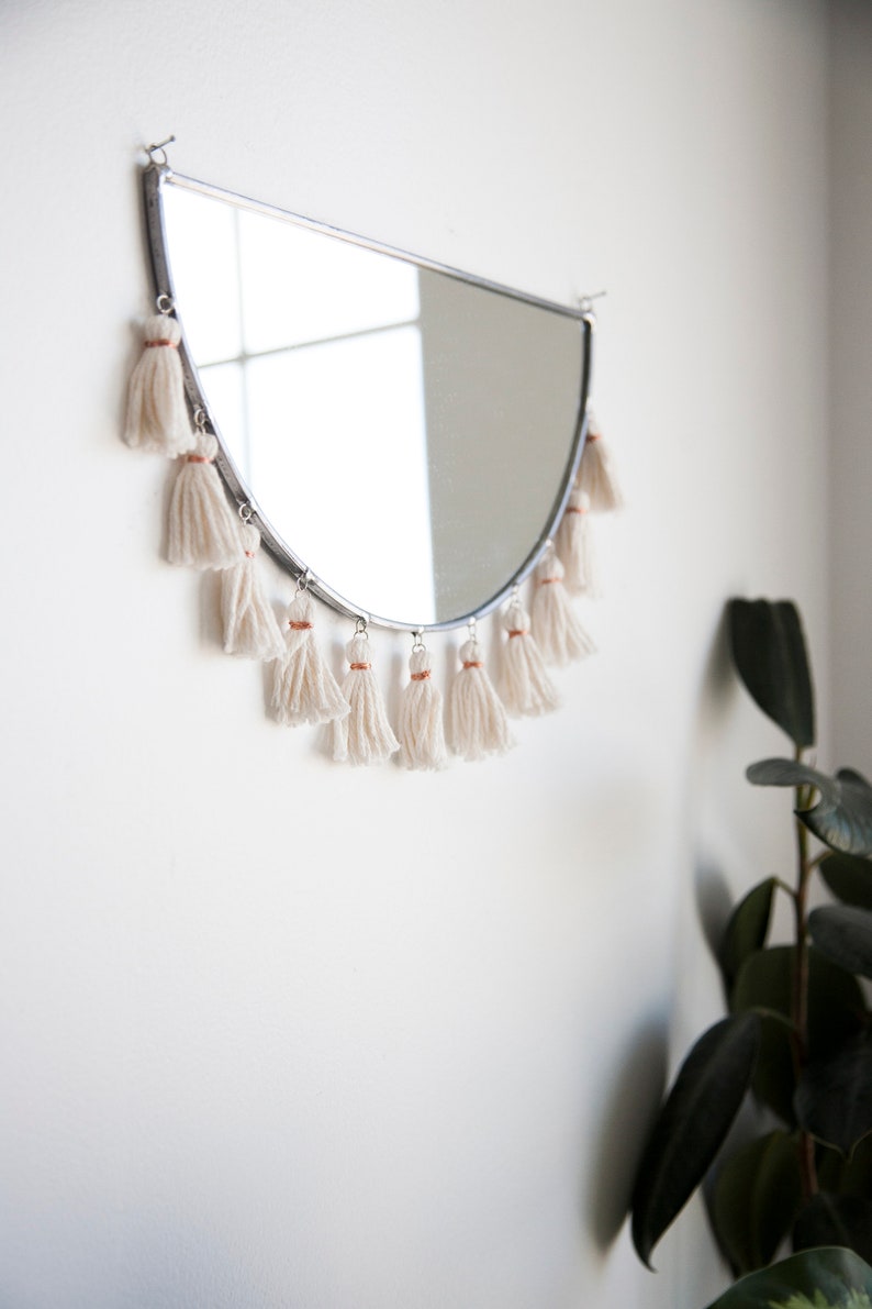 The Kiesa Half Circle Mirror with Tassels stained glass minimal mirror wall decor image 4