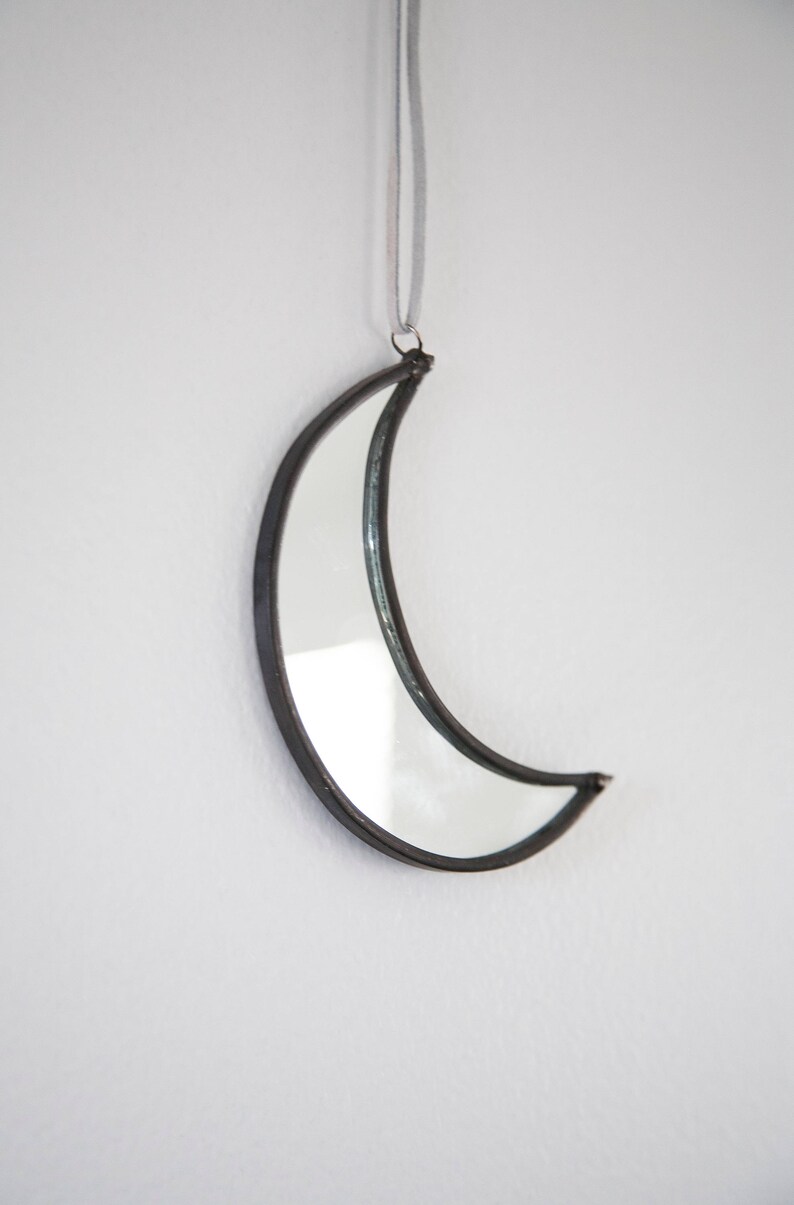 Small Crescent Moon Stained Glass Hanging Mirror Moon Art Etsy