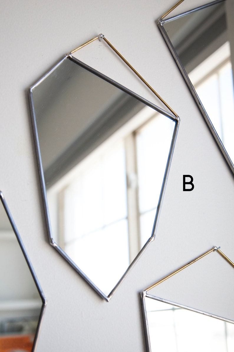 Geo Rock Shape Mirrors 4 Shapes Mirror Hanging, Modern Stained Glass Mirror, Mirror Wall Decor B