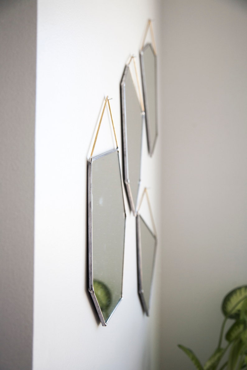 Geo Rock Shape Mirrors 4 Shapes Mirror Hanging, Modern Stained Glass Mirror, Mirror Wall Decor image 7