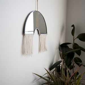 The Luk Rainbow Mirror with Fringe and Brass Detail Hanging stained glass minimal mirror wall decor image 6