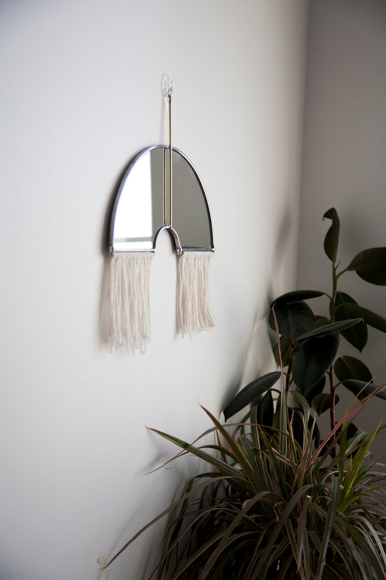 The Luk Rainbow Mirror with Fringe and Brass Detail Hanging stained glass minimal mirror wall decor image 6