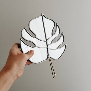 Monstera Tropical Leaf Mirror with Brass Detail - Stained Glass Monstera Wall Hanging