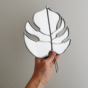 Monstera Tropical Leaf Mirror with Brass Detail Stained Glass Monstera Wall Hanging image 4