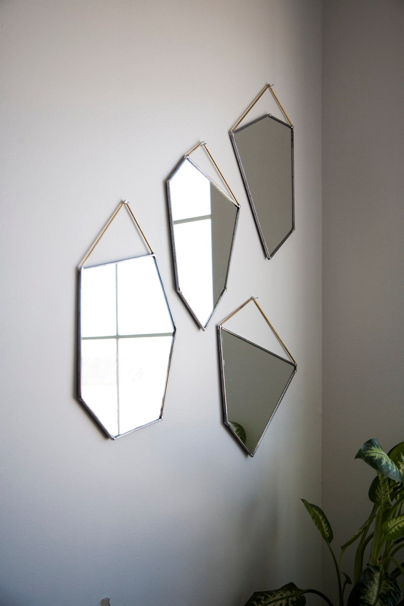 Geo Rock Shape Mirrors 4 Shapes Mirror Hanging, Modern Stained Glass Mirror, Mirror Wall Decor image 8