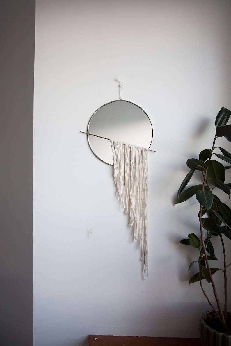 The Skos Circle Mirror With Fringe And Chain Brass Detail Wall Hanging Stained Glass Modern Decor