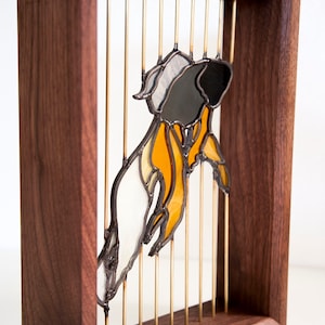 Stained Glass Fish Floating in Walnut Wood Frame with Brass image 5