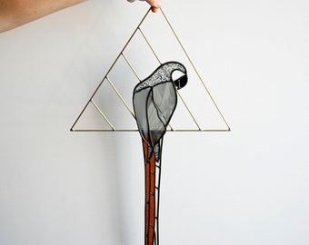 Stained Glass Parrot with Brass Detail - Pastel, Neutral or Custom - Modern Bird Wall Hanging Decor