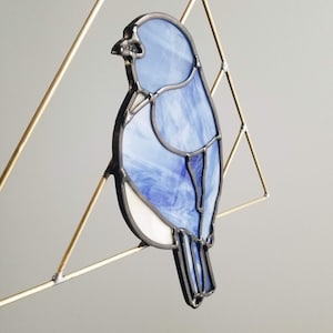 Bluebird Stained Glass Bird with Brass Detail, Bird Wall Hanging Decor image 2