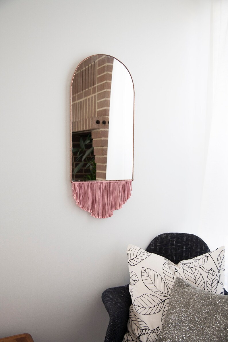 Elongated Arch Mirror with Fringe Stained Glass Mirror Wall Decor image 5