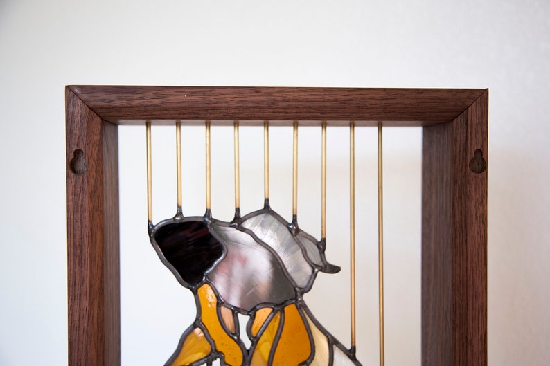 Stained Glass Fish Floating in Walnut Wood Frame with Brass image 8