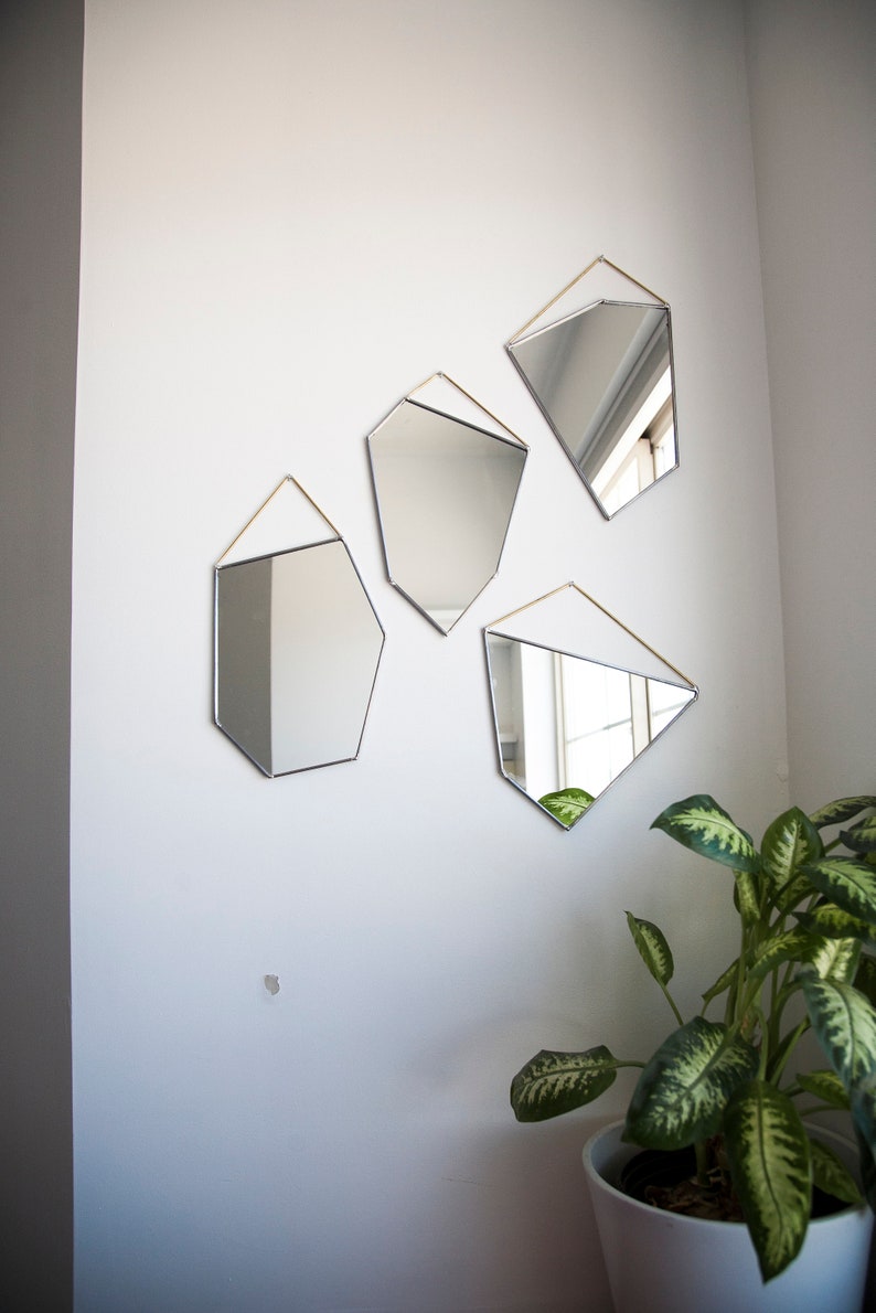 Geo Rock Shape Mirrors 4 Shapes Mirror Hanging, Modern Stained Glass Mirror, Mirror Wall Decor image 1