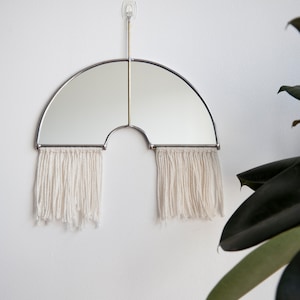 The Luk Rainbow Mirror with Fringe and Brass Detail Hanging stained glass minimal mirror wall decor image 2