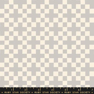 May include: A fabric with a repeating pattern of gray and cream-colored plus signs. The pattern is arranged in a grid-like fashion. The bottom of the image has the text "RUBY STAR SOCIETY".